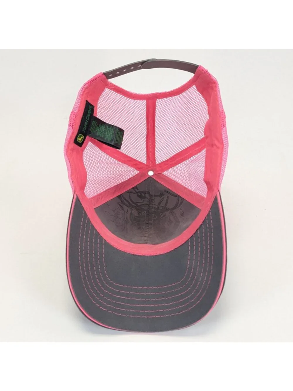 John Deere Womens Trucker Hat Pink Gray Embroidered Logo Mesh Back Cap
